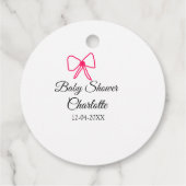ピンクの弓シンプルの赤ちゃんシャワー追加の名前日ミニマル付 フェイバータグ (裏面)