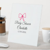 ピンクの弓シンプルの赤ちゃんシャワー追加の名前日ミニマル付 台座サイン (インサイチュ)
