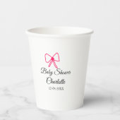 ピンクの弓シンプルの赤ちゃんシャワー追加の名前日ミニマル付 紙コップ (正面)