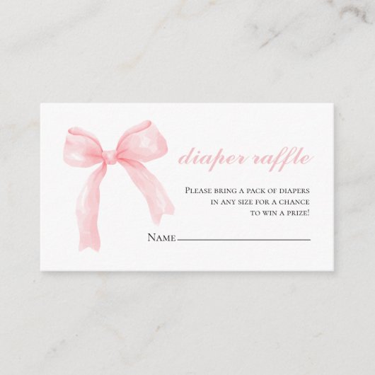 ピンクの弓ジンガム名門私立校風の赤ちゃんシャワーおむつラッフル エンクロージャーカード (正面)