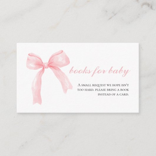 ピンクの弓ジンガム名門私立校風の赤ちゃんシャワー本ベビー エンクロージャーカード (正面)
