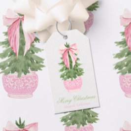 ピンクの弓ジンジャージャーの瓶クリスマスツリーの写真 ギフトタグ