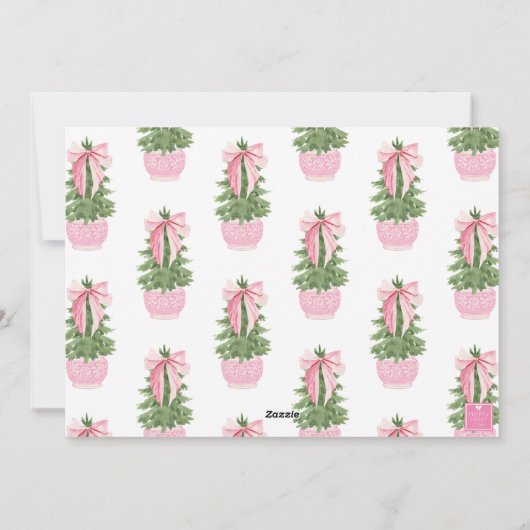 ピンクの弓ジンジャージャーの瓶クリスマスツリーの写真 シーズンカード (裏面)