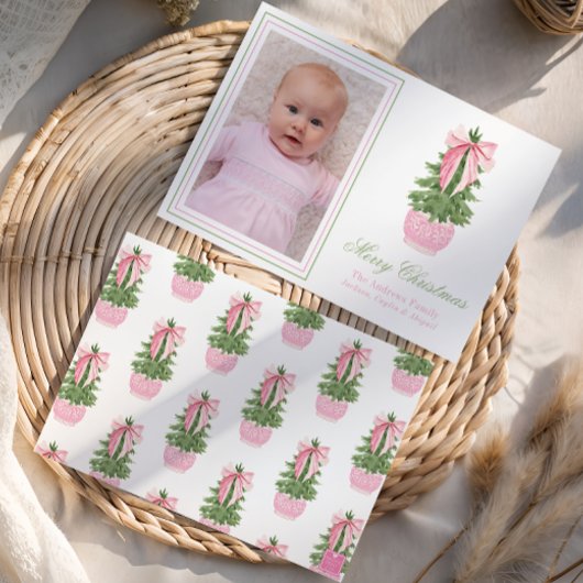 ピンクの弓ジンジャージャーの瓶クリスマスツリーの写真 シーズンカード