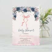 ピンクの弓ストライプの花ベビーシャワー 招待状 (スタンド正面)