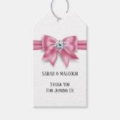 ピンクの弓ダイヤモンドはエレガントな結婚式の好意 ギフトタグ (正面)