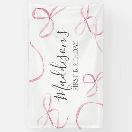 ピンクの弓バナー、弓の誕生日バナー 横断幕 (縦)