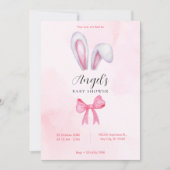 ピンクの弓バニーの赤ちゃんシャワー 招待状 (正面)