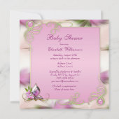 ピンクの弓ピンクのマグノリアのベビーシャワーが付いているベビーの隆起 招待状 (裏面)