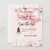 ピンクの弓フローラドレス甘い16日付カードを保存 (正面)