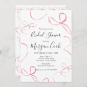 ピンクの弓ブライダルシャワー招待、結び目を結んだ 招待状 (正面/裏面)