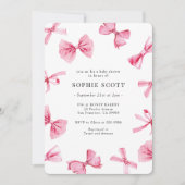 ピンクの弓ベビーガールベビーシャワー 招待状 (正面)