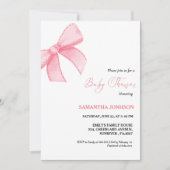 ピンクの弓ベビーガールベビーシャワー 招待状 (正面)
