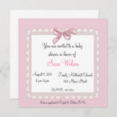 ピンクの弓ベビーシャワーの招待状 招待状 (正面/裏面)