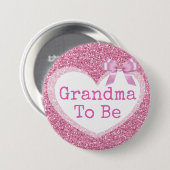 ピンクの弓ベビーシャワーボタンがある祖母 缶バッジ (正面&裏面)