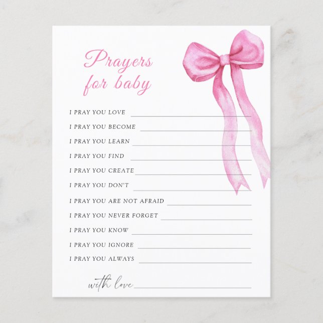ピンクの弓ベビーシャワー祈りの言葉用ベビー (正面)