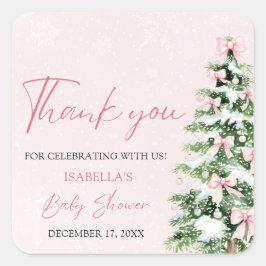 ピンクの弓ベビーベビーシャワー外は寒い スクエアシール