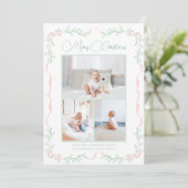 ピンクの弓ミスタントリーグリーンクリスマスクリスマストリプル写真 シーズンカード (スタンド正面)