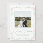 ピンクの弓ミスタントリーグリーンクリスマスフォト シーズンカード (正面)