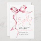 ピンクの弓モダン890th誕生日パーティー 招待状 (正面/裏面)