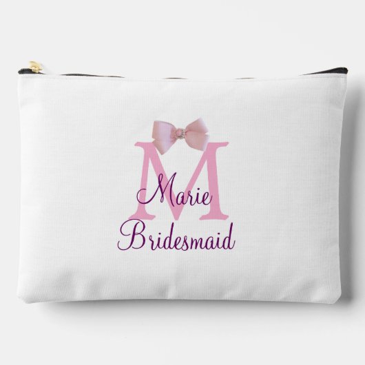 ピンクの弓モノグラムの花嫁のモダンラスガーリートl アクセサリーポーチ (正面)