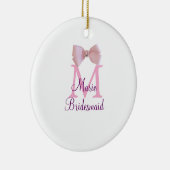 ピンクの弓モノグラムの花嫁のモダンラスガーリートl セラミックオーナメント (右)
