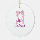 ピンクの弓モノグラムの花嫁のモダンラスガーリートl セラミックオーナメント (左)