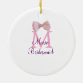ピンクの弓モノグラムの花嫁のモダンラスガーリートl セラミックオーナメント (裏面)