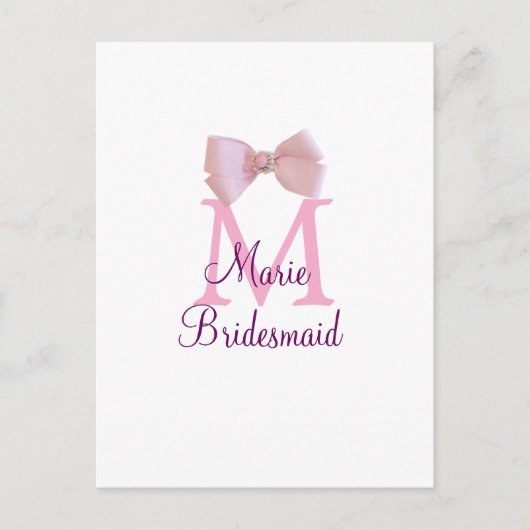 ピンクの弓モノグラムの花嫁のモダンラスガーリートl ポストカード (正面)