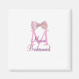 ピンクの弓モノグラムの花嫁のモダンラスガーリートl マグネット