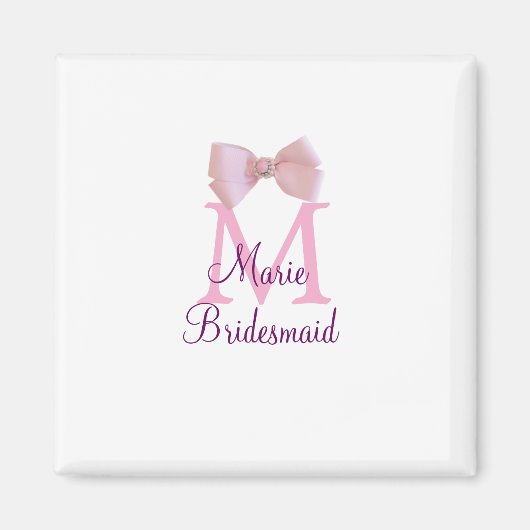 ピンクの弓モノグラムの花嫁のモダンラスガーリートl マグネット (正面)