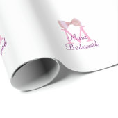 ピンクの弓モノグラムの花嫁のモダンラスガーリートl ラッピングペーパー (ロールコーナー)