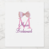 ピンクの弓モノグラムの花嫁のモダンラスガーリートl ワインラベル (シングルラベル)