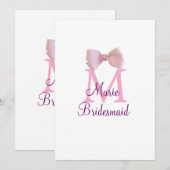 ピンクの弓モノグラムの花嫁のモダンラスガーリートl 招待状 (正面/裏面)