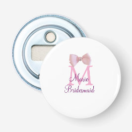 ピンクの弓モノグラムの花嫁のモダンラスガーリートl 栓抜き