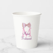 ピンクの弓モノグラムの花嫁のモダンラスガーリートl 紙コップ (裏面)