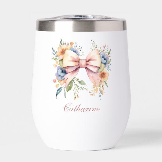 ピンクの弓モノグラムコケット水の色の花 (正面)