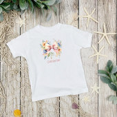 ピンクの弓モノグラムコケット水の色の花 ベビーTシャツ