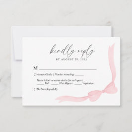 ピンクの弓リボンのメニュー選択の結婚式RSVP 出欠カード