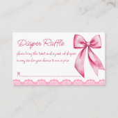 ピンクの弓レトロなレースの赤ちゃんシャワーオムツラッフル エンクロージャーカード (正面)