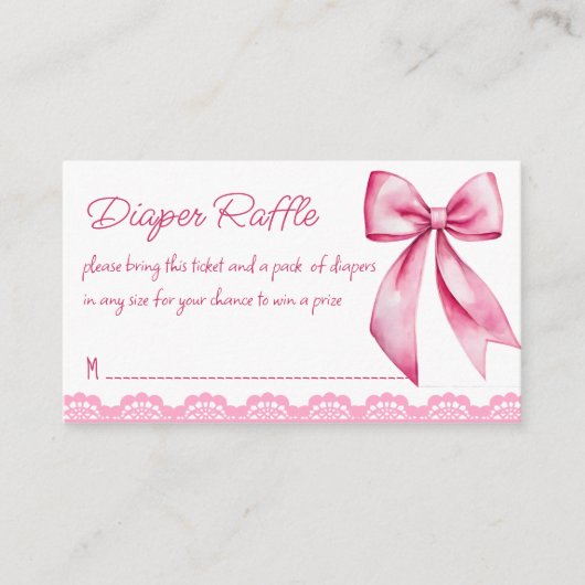 ピンクの弓レトロなレースの赤ちゃんシャワーオムツラッフル エンクロージャーカード (正面)