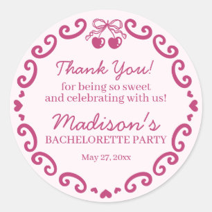 ピンクの弓レトロハートコケッテケーキ ブライズメイドパーティー ラウンドシール