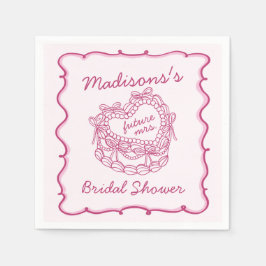 ピンクの弓レトロハートコケッテケーキ ブライダルシャワー スタンダードカクテルナプキン