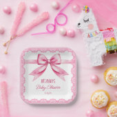 ピンクの弓レトロレースベビーシャワープリントテンプレート ペーパープレート (パーティー)