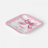 ピンクの弓レトロレースベビーシャワープリントテンプレート ペーパープレート (傾斜あり)