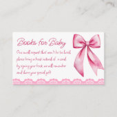 ピンクの弓レトロレース赤ちゃんシャワー本リクエスト エンクロージャーカード (正面)
