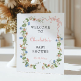 ピンクの弓ワイルドフラワーベビーシャワーへようこそ ポスター