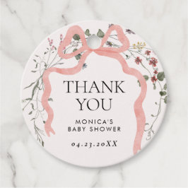 ピンクの弓ワイルドフラワーベビーシャワー フェイバータグ