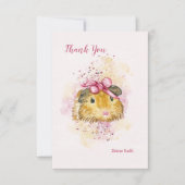 ピンクの弓文房具付きモルモットパーソナライズされた 招待状 (正面)