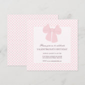 ピンクの弓水玉模様女の子の誕生日 招待状 (正面/裏面)
